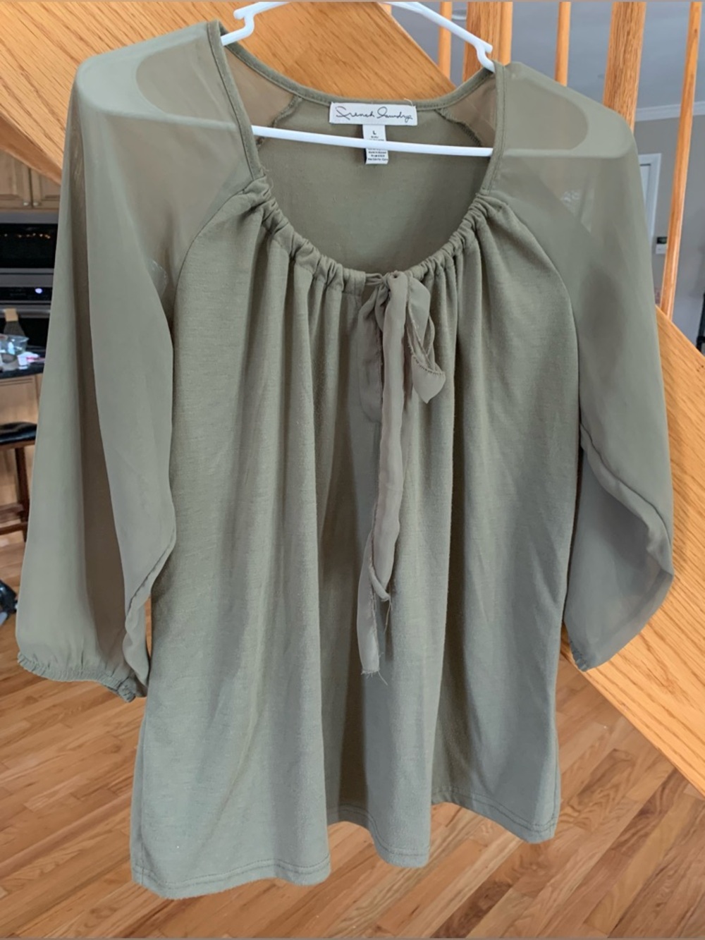 French Laundry Olive Tie-Neck Peasant Top